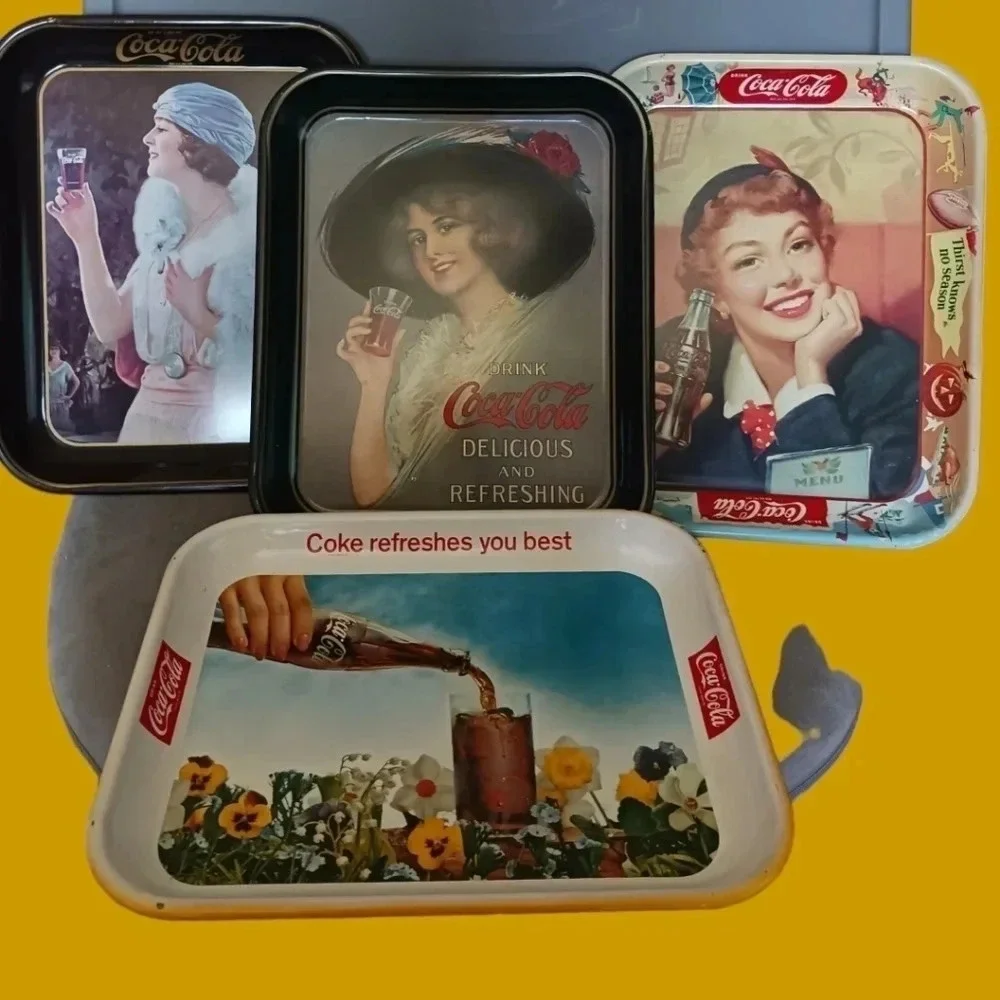 Coca cola advertising lot of 4 metal trays